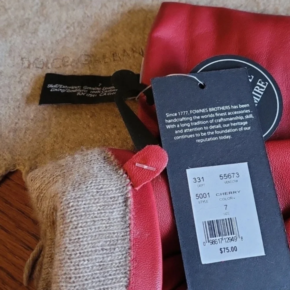 🆕️Fownes soft genuine leather gloves, 100%cashmere lined, cherry red , Size 7